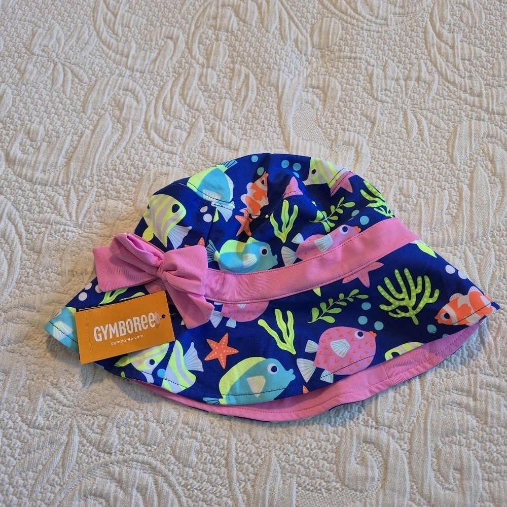 Gymboree girls size 10/12 reversible swim hat, multi color 1 side pink other NWT